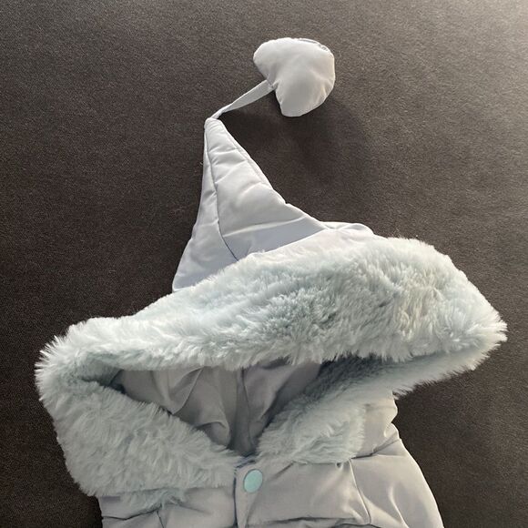 Dog Coat Puffer Jacket Blue with Cute Pom on Hood Size L NEW - Picture 3 of 10